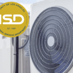Image of air conditioning units, with the word CEQA on it and the ISD logo