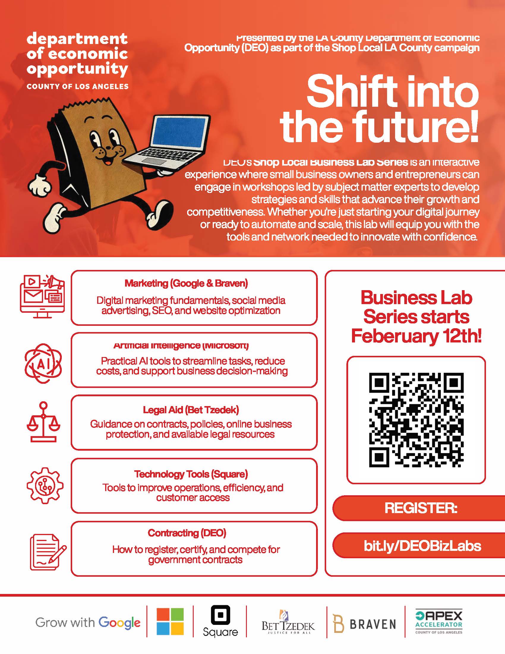 Biz Lab Flyer. Business Lab Starts February 12.