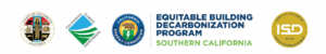 LA County, California Climate investments, Equitable Building Decarbonization Program, and ISD Logos